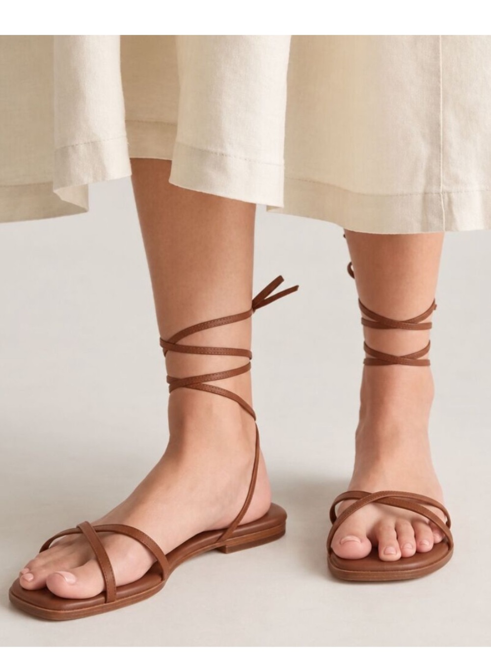 Quince 100% Leather Wrap Sandal Brown Size 10